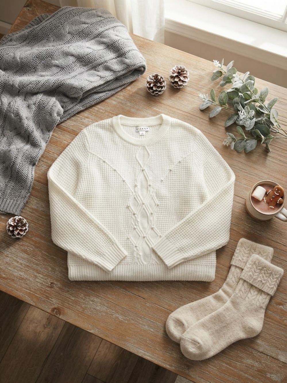 Ava & Viv Pearl Cable Knit Metallic White Cozy Winter Sweater 4X NWOT